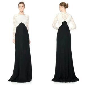 Tadashi shoji COTTON EMBROIDERED TULLE COLORBLOCKED GOWN